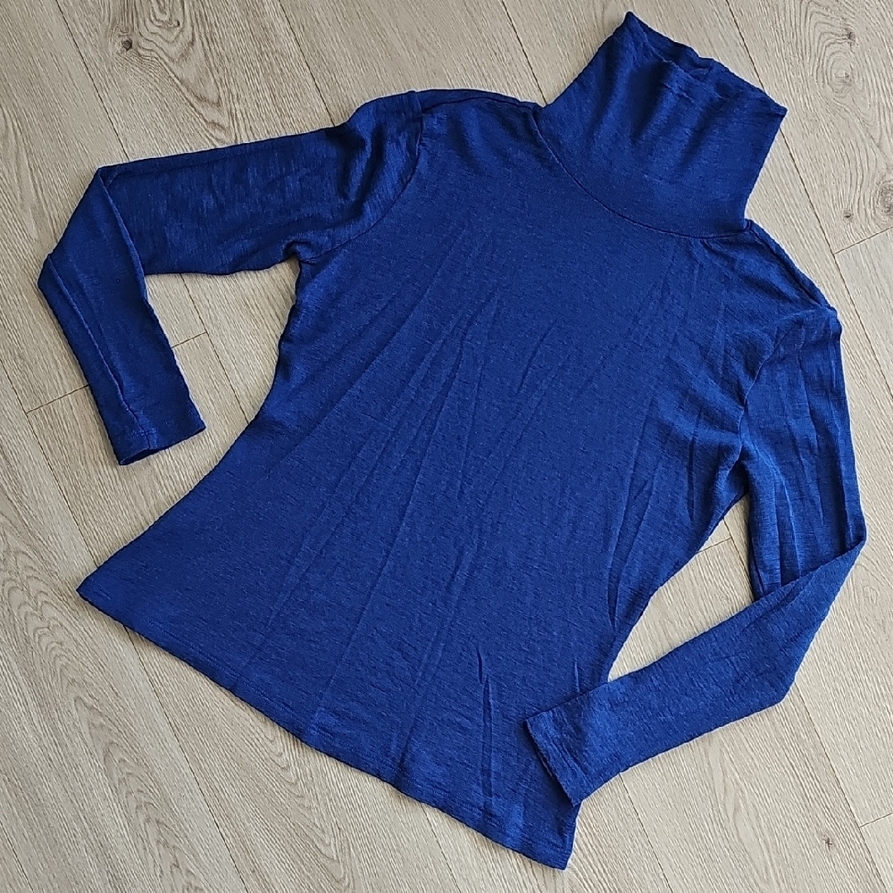 FOIL Fine Merino Wool Turtleneck Fitted Longsleeve Shirt Royal‎ Blue, Med
